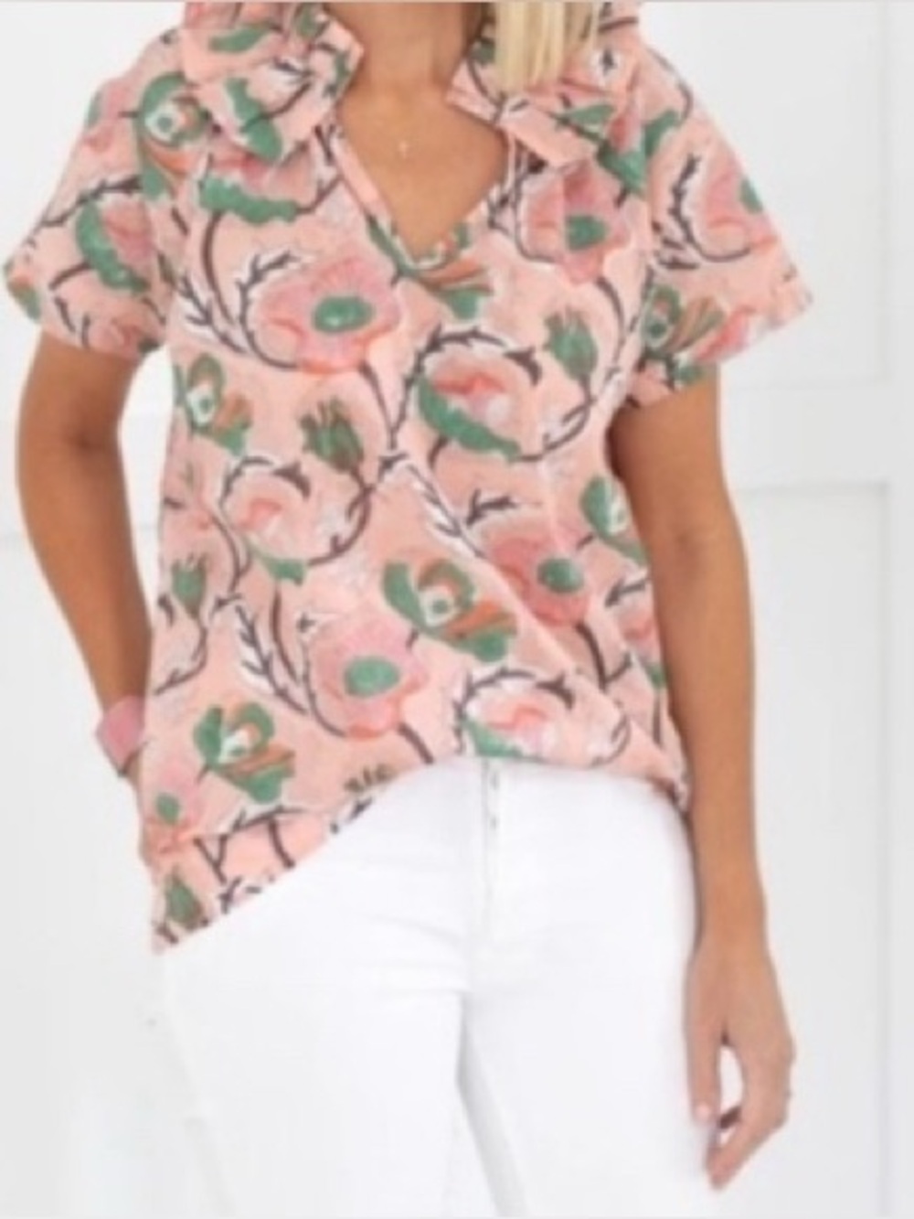 Saule Parc Jenna Top Floral Blouse Pleated Ruffle Collar Women's Medium